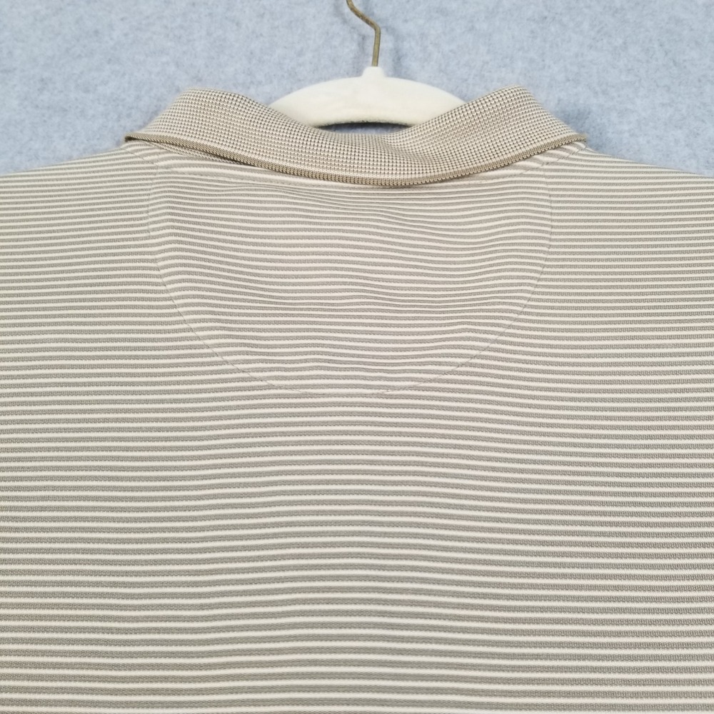 Van Heusen Polo Shirt Mens XXL 2XL Beige White Striped Short Sleeve Stretch Rib - Picture 5 of 12